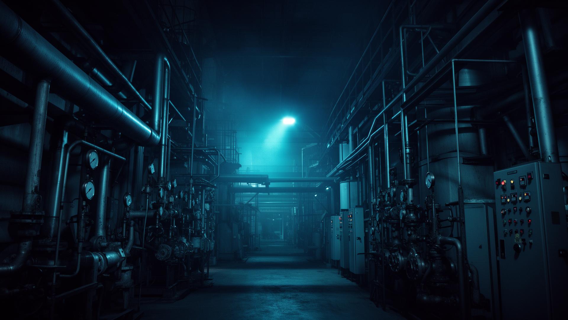 Planta industrial com instrumentação e tubulações